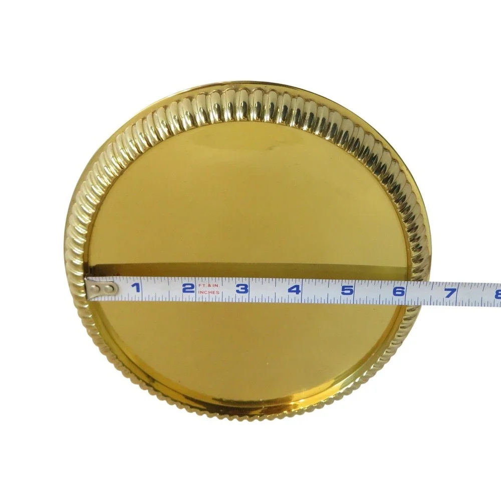 PartyLite Gold Brass Round Ribbed Edge Candle Tray Pillar Base 7.25" - Picture 4 of 4
